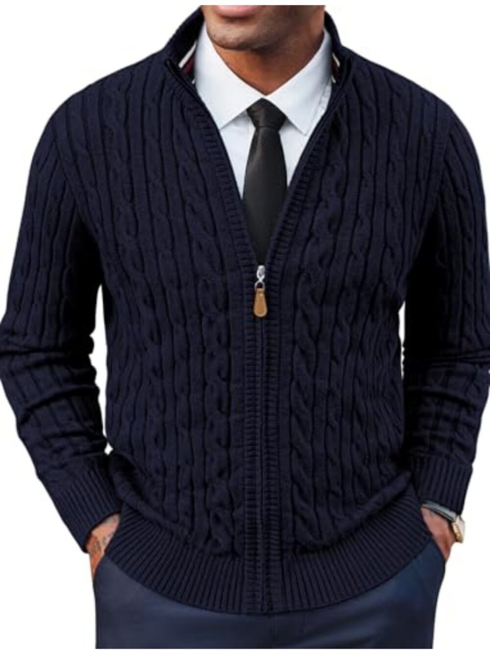 Full Zip Stand Collar Cardigan Sweater Long Sleeve Knitted